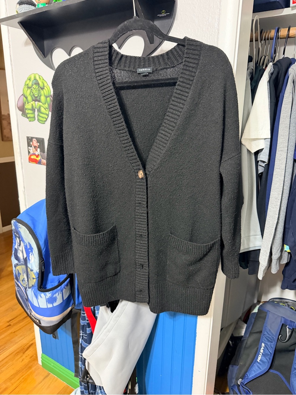 torrid Black Button-Up V-Neck Pocket Cardigan
